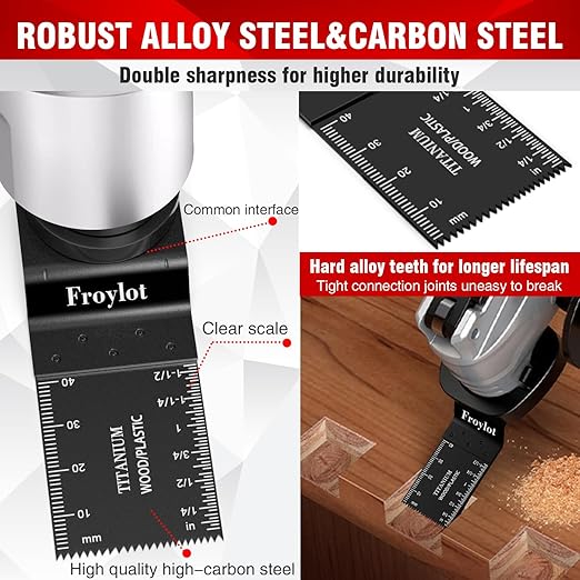 49pcs Titanium Oscillating Tool Blades High-Carbon Steel Multitool Blades, Universal Vibrating Multi Tool Blades Kits for Metal Wood Cutting, Fit Dewalt Bosch Milwaukee Ryobi Rockwell Fein Makita