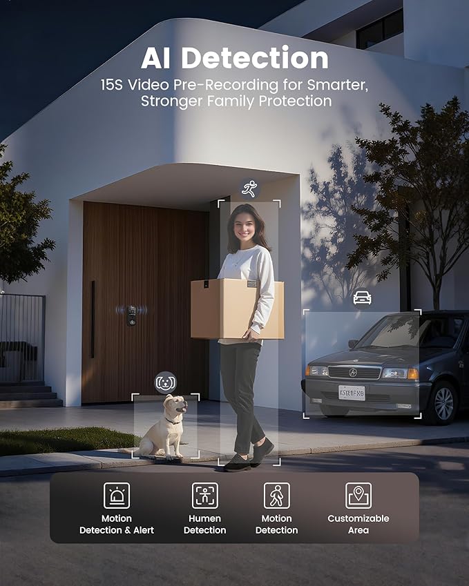 Smart Lock with Camera, 6-in-1 WiFi Doorbell Keyless Entry Door Lock, Deadbolt Lock for Front Door, Fingerprint, Keypad Code, App Control, IP65 Waterproof, BHMA, Support Alexa&Google Assistant