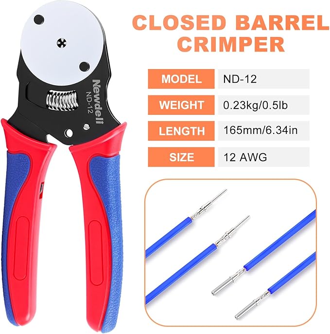 Newdeli Deutsch Crimp Tool Size 12 Deutsch Connector Tool 4 Way Indent 8 Impression Type Closed Barrel Crimper 12 AWG Solid Barrel Contact & Circular Connector Contacts Pin Crimping Tool