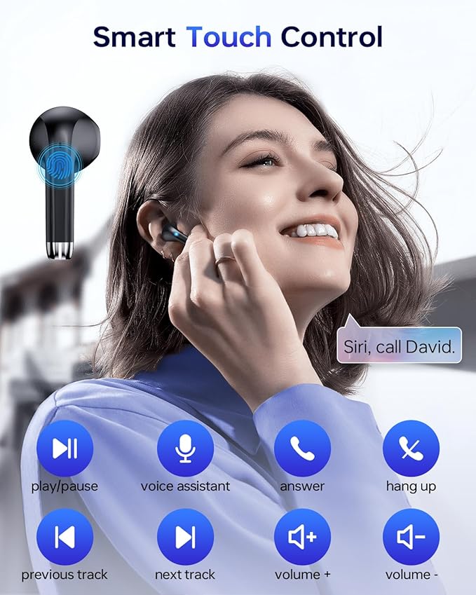 Wireless Earbuds Bluetooth 5.3 Headphones, 40Hrs Playback Stereo Ear Buds with LED Display Charging Case IPX7 Waterproof in-Ear Earphones with Mic for Phone Tablet Laptop Sports, Glossy Black