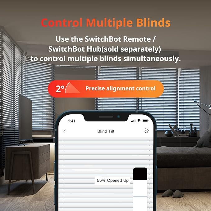 SwitchBot Blind Tilt Motorized Blinds - Smart Electric Blinds, Automatic Blind Opener and Closer, Solar Powered, Light Sensing Control, Add Hub Mini to Make it Compatible with Alexa & Google Home