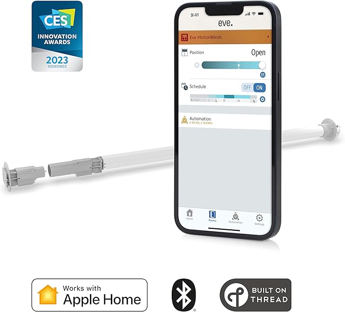 Eve MotionBlinds Upgrade Kit for Roller Blinds (Apple Home) – Motor to upgrade existing indoor blinds, schedules, no bridge, Bluetooth/Thread