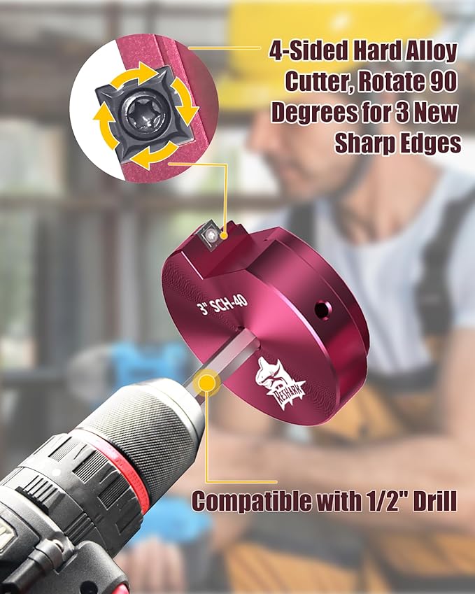 9 Pcs PVC Pipe Reamer Kit, PVC Fitsting Saver, Plastic Pipe Fitsting Reamer Socket Saver Plumbing Tool Includes 1/2, 3/4, 1, 1 1/4, 1 1/2, 2, 2 1/2, 3, 4 inch for Schedule 40 Fits Standard 1/2" Drill