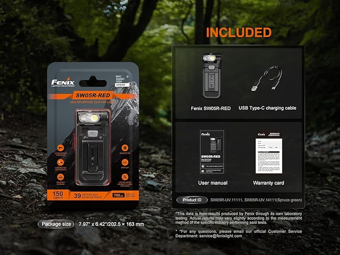 Fenix SW05R-RED Clip On Flat Body swival Flashlight with Red Light with EdisonBright Accessory case Bundle (Black)