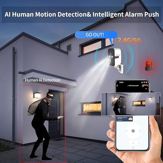 Security Cameras Wireless Outdoor, 2.4G/5G WIFI Magnetic Battery Powered Indoor Cameras for Home Security with Motion Detection,Spotlight Color Night Vision,PIR Siren,SD/Cloud Storage,Work With Alexa.