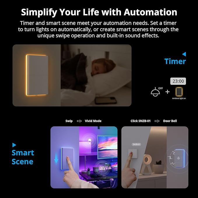 SONOFF Smart Light Switch, 2.4GHz WiFi Light Switch Works with Alexa and Google Home, T5 2 Gang 1 Way Smart Life Light Switch, Neutral Wire Required Brilliant Smart LED Touch Wall Switch