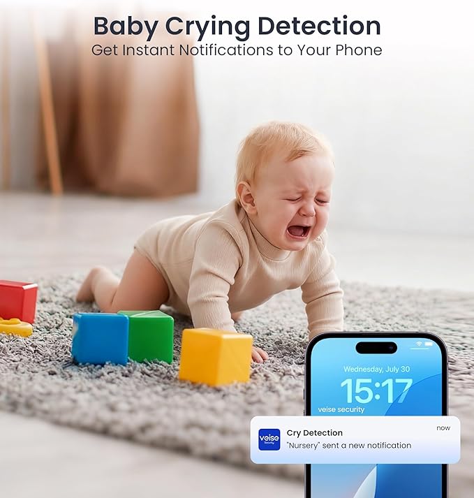 Veise 2K Security Camera Indoor 2.4GHz, 360° Pan/Tilt Cameras for Home Security, Pet & Baby Monitor, Motion Tracking, Voice Control, 2-Way Audio, IR Night Vision, Cloud &SD Card Storage, White