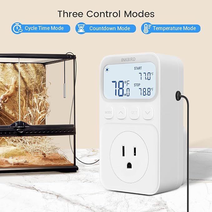 INKBIRD Digital Thermostat Outlet Temperature Controller Outlet Socket Heating/Cooling Control 1200W 10A Backlit Display