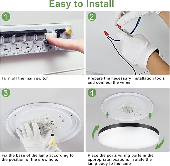 DLLT 24W Modern Dimmable Led Flush Mount Ceiling Light Fixture, 13 Inch Black Round Close to Ceiling Lights for Bedroom, Kitchen, Dining Room, Living Room 3000K-6000K 5 Light Color Adjustable