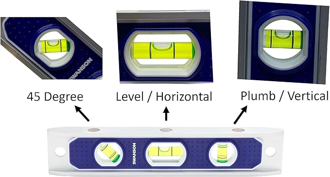 Swanson Tool Co TL002M 9-Inch Magnetic Die Cast Aluminum Torpedo Level with 3 Bubble Vials for 0°/90°/45° Measurements
