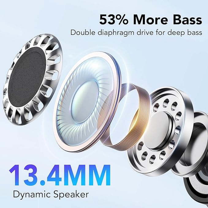 Wireless Earbuds, 2025 New Bluetooth 5.4 Headphones HiFi Stereo with 4 ENC Mic, 40H Mini Ear Buds In-Ear Noise Cancelling Earbuds with LED Screen, Ultra Light Bluetooth Earphones White for Android iOS