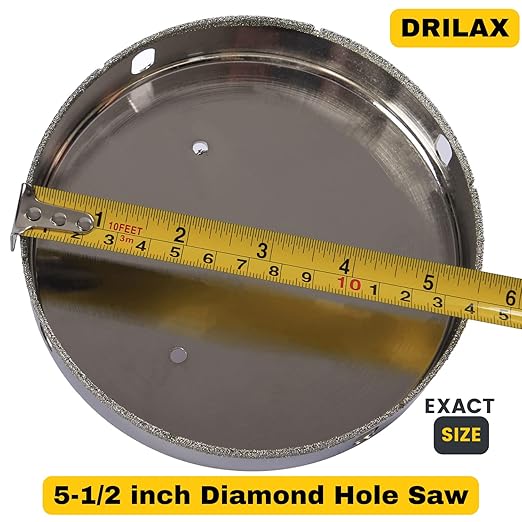 Drilax 5-1/2 Inch Diamond Hole Saw Drill Bit for Porcelain Tile, Granite, Glass & Ceramic - Heavy Duty Steel Core Cutter for Recessed Lighting, Shower Valves, and Toilet Flanges