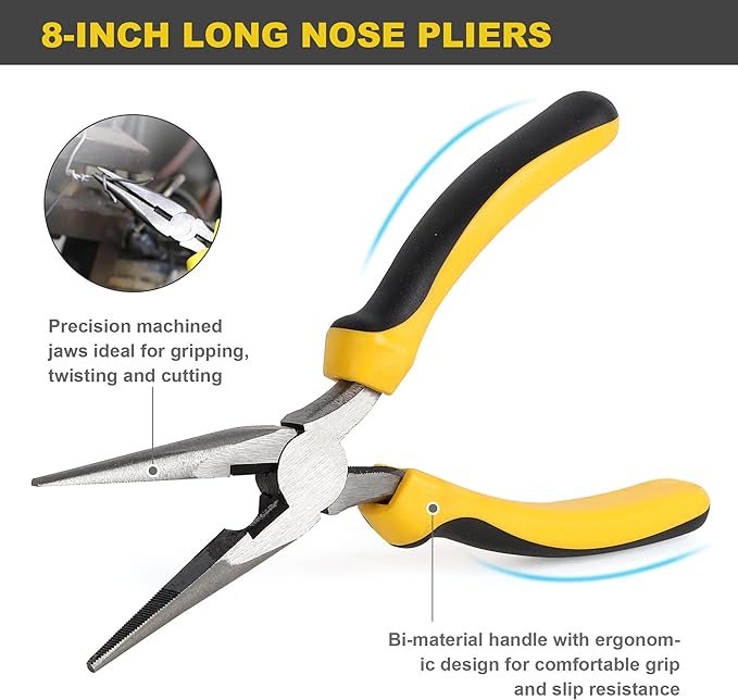 TOPLINE 6-Piece Pliers and Wrench Set, 8” Adjustable Wrench, 10” Groove Joint, 10” Slip Joint, 8” Linesman, 8” Long Nose, 6” Diagonal Pliers for Home Repair and Daily Use