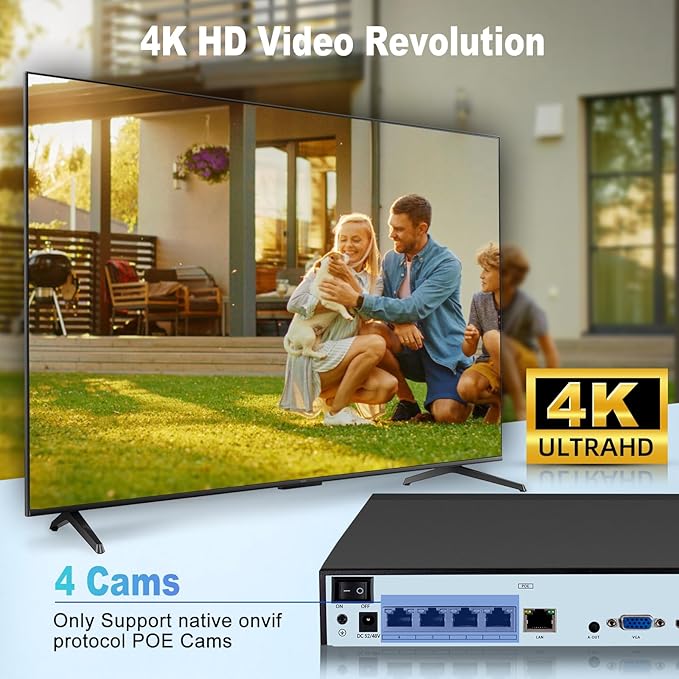 KERUI 4CH POE Network Video Recorder Set for Home Security 4Channel PoE NVR with 2Pcs 4MP HD POE Cameras, 24/7 Recording Human Detection Pre-Installed 1TB Hard Drive