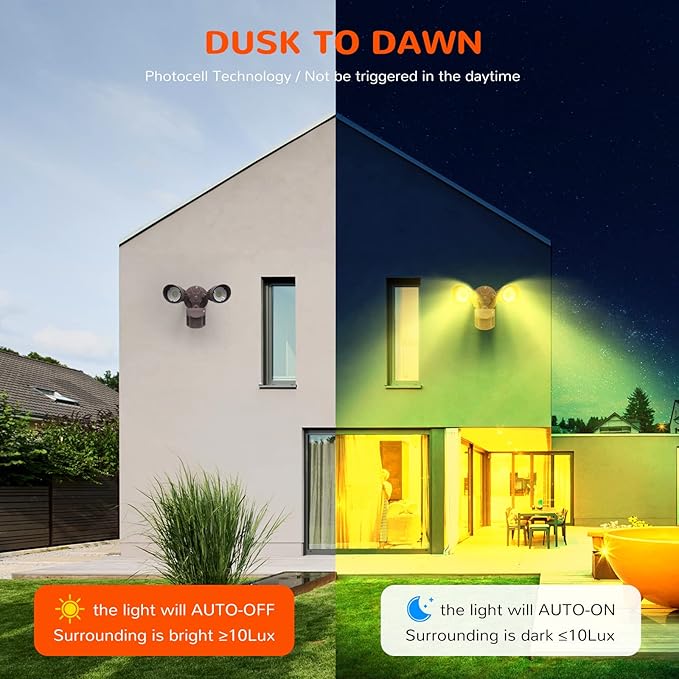 JJC LED Security Lights Motion Sensor Flood Light Outdoor Fixture,27.5W(120W Equiv.) 3000LM,IP65 Waterproof,3000K Warm White ETL Listed Outdoor Lighting Brown (Not Solar Powered)