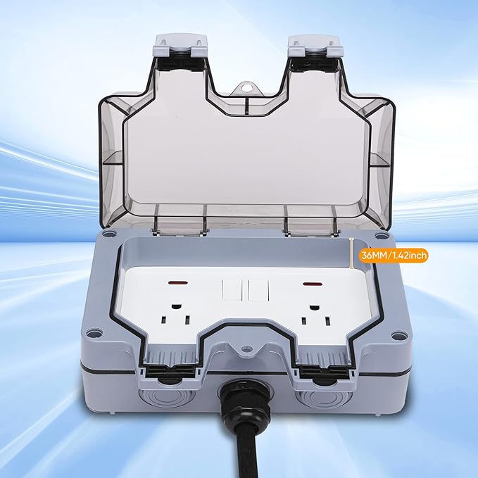 Outdoor Power Outlet,Outdoor Extension Cord Waterproof Double Wall Outlet Extender with On-Off Switch and Indicator Light，Exterior Electric External Power Outlet,Outside Outlet (9.8FT)