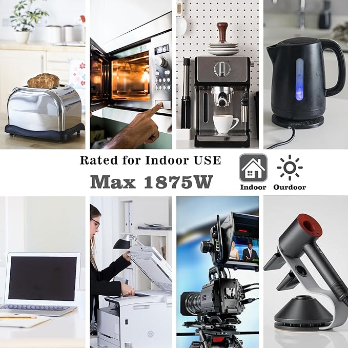 KUNCAN Short Power Extension Cord - 15A 6 Inch 3 Prong Outlet Saver, 1875W 14AWG/3C SJTW Heavy Duty Power Cord Extension Cable (NEMA 5-15P to NEMA 5-15R) Indoor/Outdoor Use, White 1-Pack