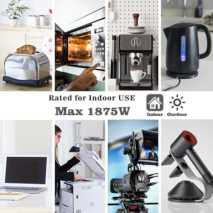 KUNCAN Short Power Extension Cord - 15A 6 Inch 3 Prong Outlet Saver, 1875W 14AWG/3C SJTW Heavy Duty Power Cord Extension Cable (NEMA 5-15P to NEMA 5-15R) Indoor/Outdoor Use, White 2-Pack