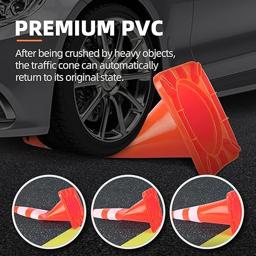 Traffic Cones 28 inch Orange 12 Pack with Reflective Collars Fit Parking Lot,Driveway Road Traffic Control Construction Safety Cones