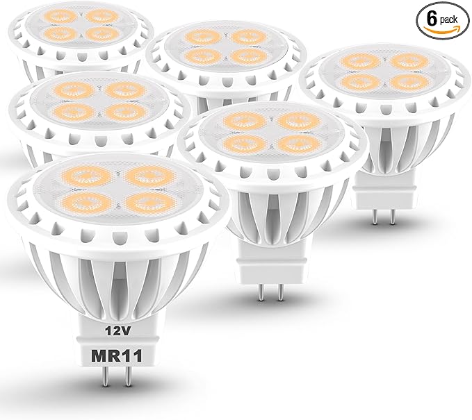 ALIDE 3W MR11 LED Light Bulbs, 12v 20w 35w Replacement, Low Voltage Fiber Optics Christmas Tree Outdoor Landscape Bulb, G4/GU4/GZ4 Bi-Pin Base, Soft Warm White 2700K, Non-Dimmable, 6Pack