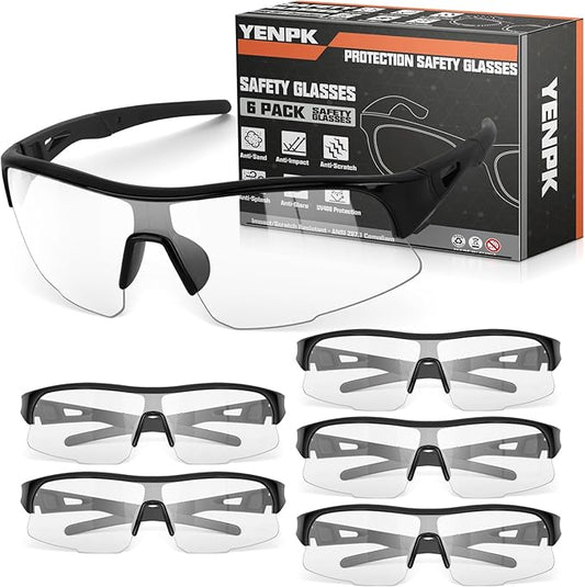 6 Pack Safety Glasses, ANSI Z87.1 Safety Glasses with UV Protection, Impact Resistant Tinted Safety Goggles