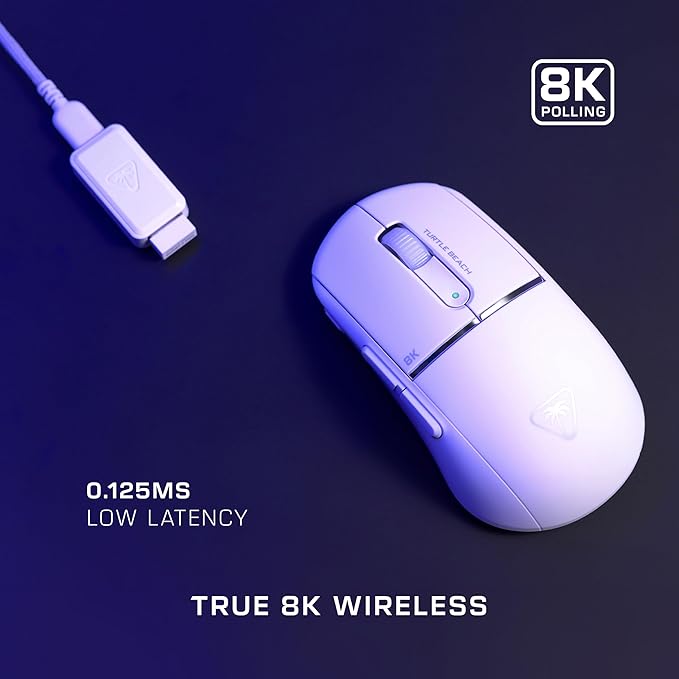 Turtle Beach Burst II Pro - 2.4GHz Wireless Esports Gaming Mouse, 8K Polling, 57g Ultra Lightweight, 150-Hr Battery, Optical Switches, Symmetrical, 30K DPI Optical Sensor, 8 Inputs, Bluetooth - White