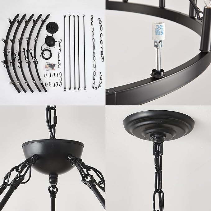 Large Farmhouse Wagon Wheel Chandelier 53",30-Light Black Round Rustic Ceiling Pendant Lighting Fixture,Industrial Chandeliers for high Ceilings Outdoor Porch Living Dining Room Kitchen Foyer