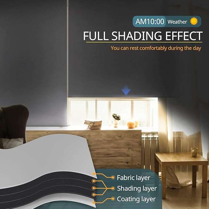 Motorized Blinds No Drill Automatic Blinds for Windows Cordless Roller Shades Electric Blind with Remote Control (White, 36 x 72)