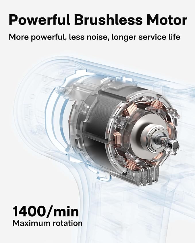 HOTO Cordless Brushless Drill 12V, LED Display Screen, 30 Precision Gears, 2 Working Modes, 2000mAh Battery, 266 In-lbs (30N·m) Torque, 3/8 Inch Keyless Chuck, 1400RPM, 10 x Bits, 8 x Drill Bits