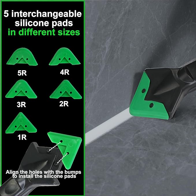 Caulk Remover and Finishing Tool Set – Metal Caulk Scraper with Replaceable Sharp and Serrated Blades, 5 Replaceable Silicone Finishing Pads, 3 Silicone Finishing Tools, DIY Home Repair Kit