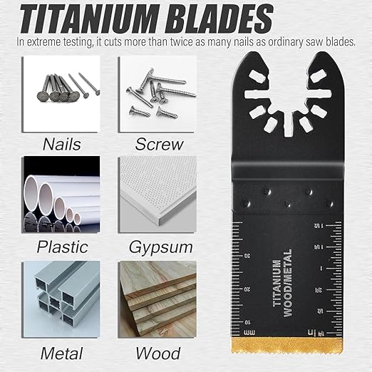 Adust 106 Pack Oscillating Saw Blades with Case, Universal Multitool Blades, Oscillating Tool Blade, Curved Blade/Extra Long/Titanium/Bi-Metal for Wood/Metal/Plastic Fit Dewalt Milwaukee Ryobi