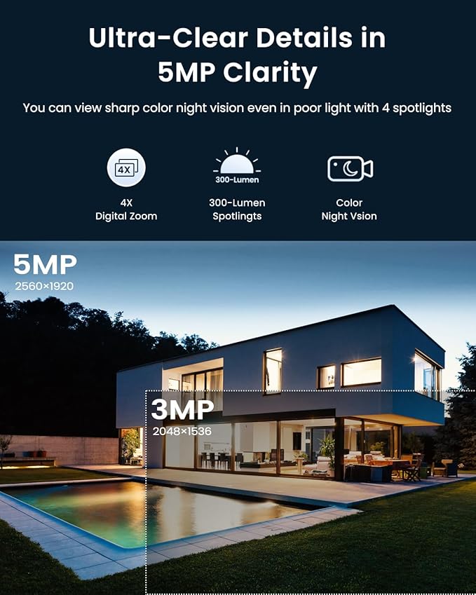 ANRAN Wireless Security Camera Outdoor: WiFi-6 PTZ Camera ONLY Compatible 5MP WiFi Camera Kit, Auto-Tracking, 2-Way Audio, Pet/Parcel Detection, Color Night Vision