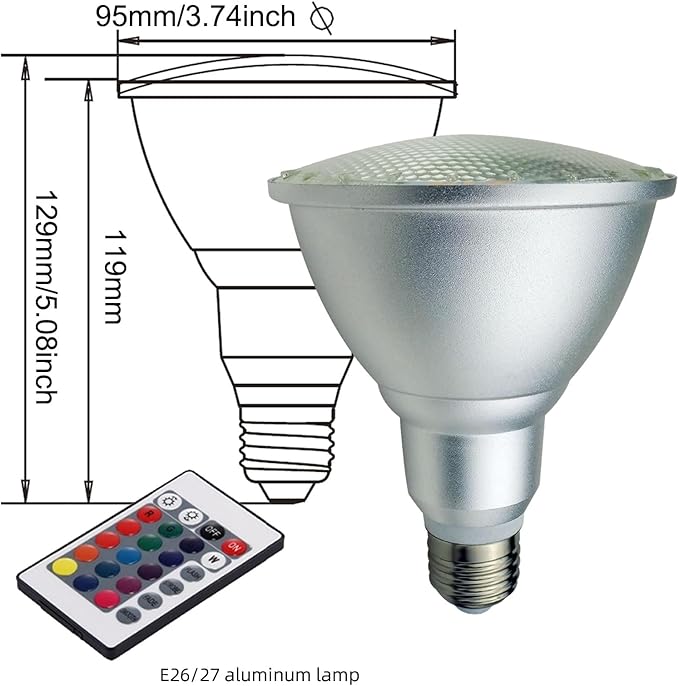 2Pack PAR30 LED Bulb, 30W RGB+Warm White(3000K) LED Flood Light Indoor/Outdoor, Dimmable Color Changing Spotlight with Remote Control, Lawn Lamp for Home Courtyard Christmas Party Decoration