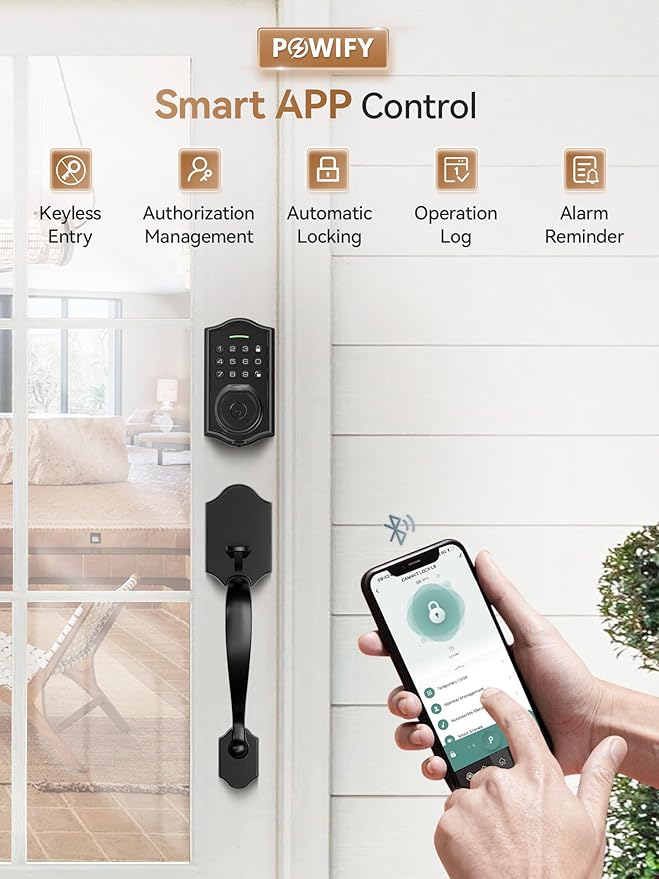 Keyless Entry Door Lock with Handle,Fingerprint Smart Front Door Lock Set,APP Control, Electronic Keypad Deadbolt with Lever Handle, Anti-Peeping, Auto Lock, Easy Install, Black
