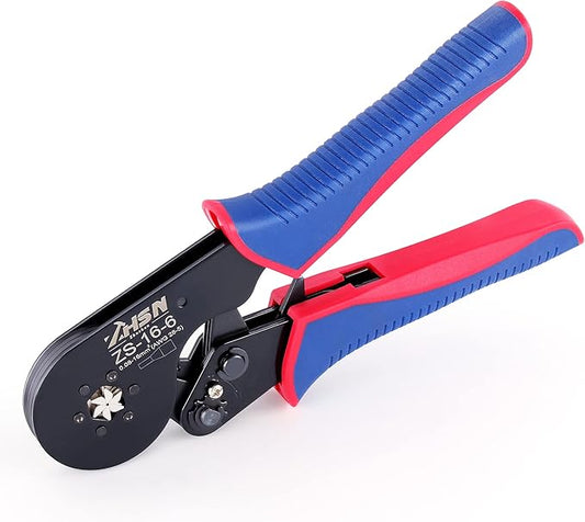Zhushan Wire Ferrule Crimping Tool - 16-6 Square Jaw Crimping Pliers - Self-Adjustable Ratchet for AWG 28-5 (0.08-16mm²) - Ideal for Wire Terminals, Cables, and End-sleeves