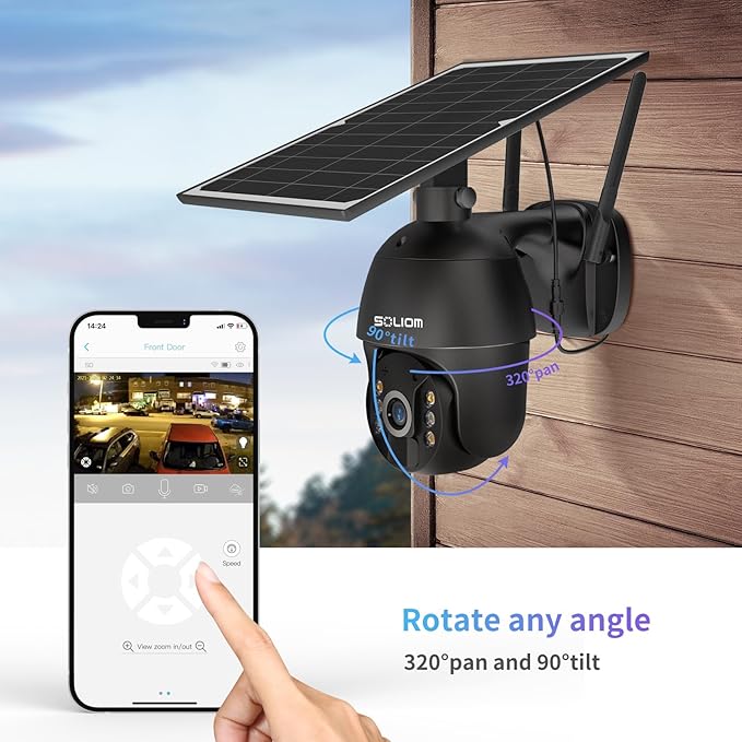 S600 4G LTE Security Camera Outdoor, Solar Powered Cellular Security Camera Wireless, Pan Tilt 360°View Full,1080P Night Vision, 2 Way Talk, PIR Motion Sensor, No WiFi, Unlimited Data Plan Black