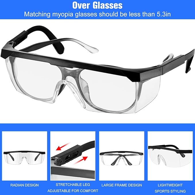 64 Pairs Safety Goggles Bulk Lab Goggles for Science Class over Glasses Eye Protection Glasses for Men Women Kids(Black)