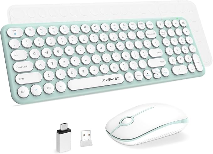 Wireless Keyboard and Mouse Combo, XTREMTEC Cute Kawaii Green Aesthetic Quiet Laptop Keyboard Teclado y Mouse Inalambrico Mac (Macaron Green)