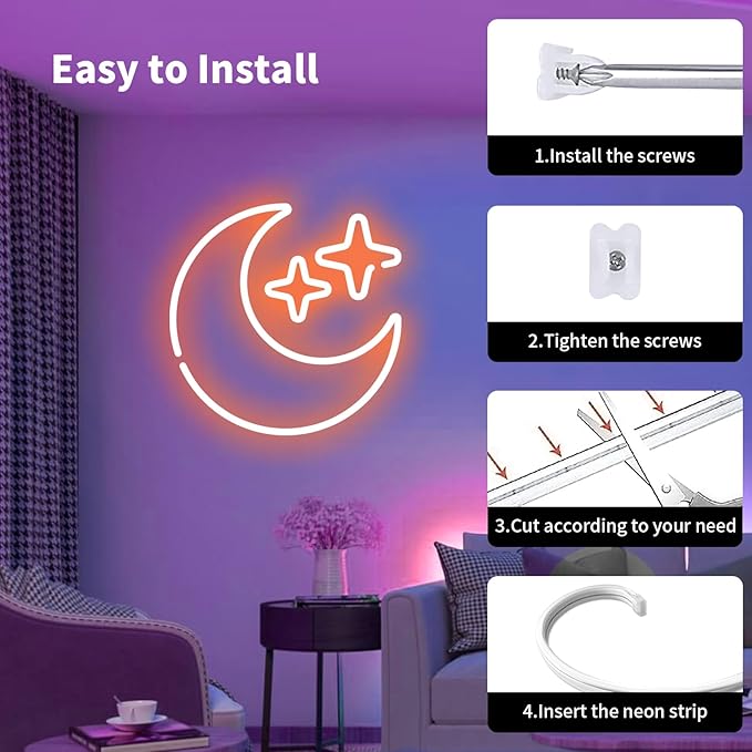 iNextStation RGB Neon LED Strip Lights, 16.4 FT Color Changing Flexible Rope Lights with Power Adapter, Control with APP & Remote, IP65 Waterproof, Music Sync Neon Light Strip for Bedroom Party Decor