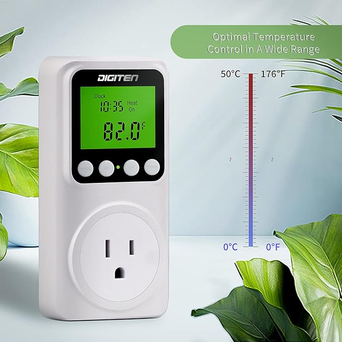 Digital Day-Night Smart Thermostat, 15A Day-Night Temperature Controller, Support Heating/Cooling Mode, Clock Function, ℃/℉ Plug-in Outlet Timer Thermostat with LCD Screen Backlight Function 110V
