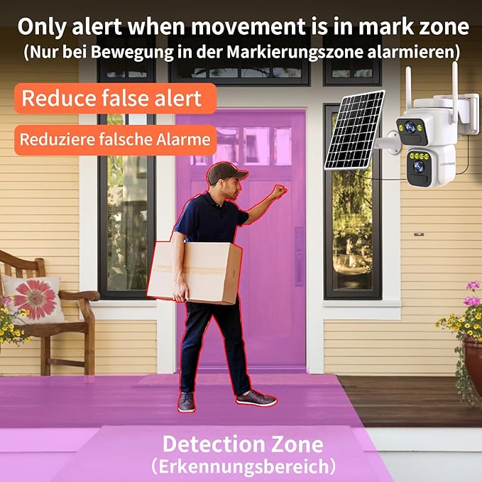 Cameras for Home Security with Dual Lens,2.4G/5G WiFi Outdoor Camera Wireless Solar Powered,PIR Alarm,Color Night Vision,2-Way Audio,Cloud/SD Storage,No Month Fee(2 Pack)