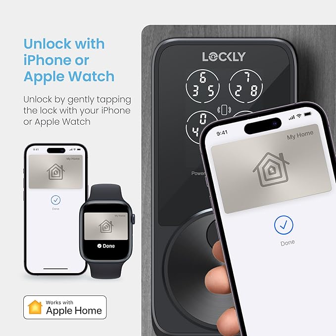Lockly PIN Genie Pro Zeno Series Smart Lock, Keyless Entry Door Lock with Apple Home Key, Built-in Wi-Fi Keypad Deadbolt Locks for Front Door, App Remote Control, IP65 Weatherproof, Easy Installation