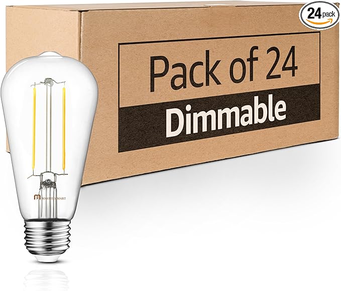 Mastery Mart 24 Pack Vintage LED Light Bulb 5000K Daylight White, Dimmable, 5.5W (60 Watt Equivalent), ST21/ ST64 Clear Glass Antique Edison Style, 500LM E26 Decorative Filament Bulb