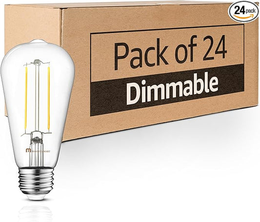 Mastery Mart 24 Pack Vintage LED Light Bulb 4000K Cool White, Dimmable, 5.5W (60 Watt Equivalent), ST21/ ST64 Clear Glass Antique Edison Style, 500LM E26 Decorative Filament Bulb