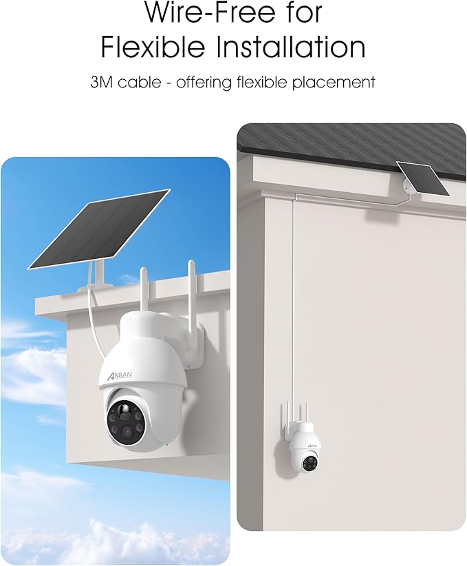 ANRAN 4K Ultra HD [2025 Upgraded Chipset] 4K Outdoor Security Camera, Adjustable BC Solar Panel, 360° PTZ, Color Night Vision, IP67 Waterproof, No Monthly Fee, Wireless 2.4G WiFi Camera for Home