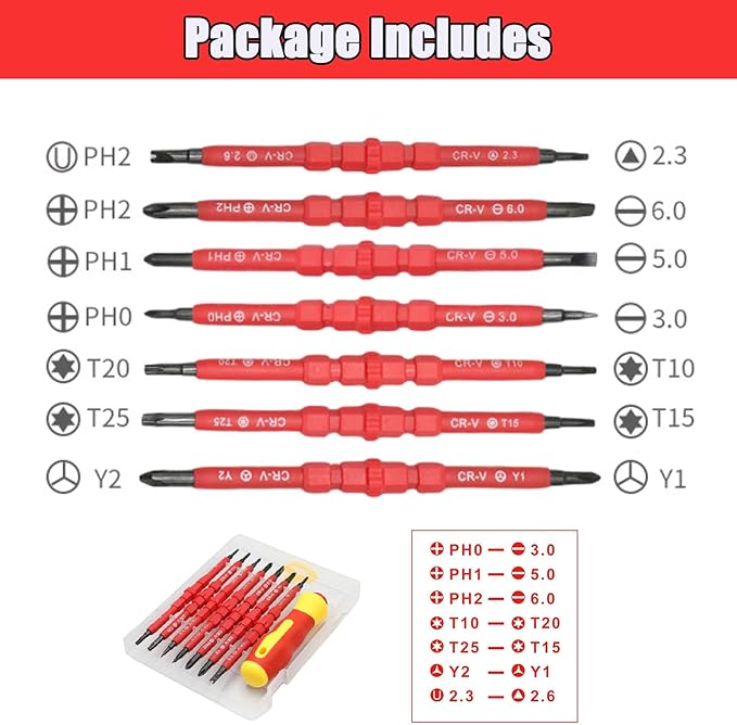Insulated Electrician Screwdriver Set - 14 in 1 Magnetic Screwdriver Tool Kit Electrical Multifunctional Interchangeable CR-V Screwdrivers with Soft-Grip Screw Drivers