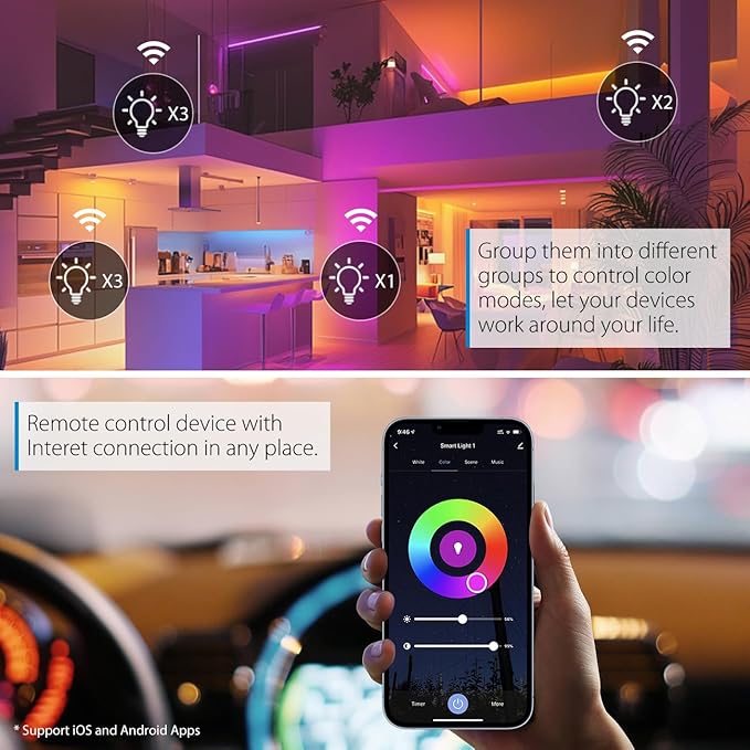 LVWIT Smart Light Bulb, WiFi Chandelier LED Bulb, E12 Base, 4.9W, 470Lm, 4Pk, Color Changing, Dimmable, Compatible with Alexa, Google Home, No Hub Required, B11, Warm White, 50000hrs Life