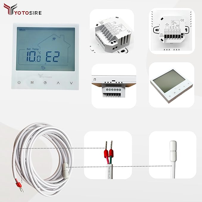 WiFi Programmable Thermostat for Radiant Floor Heating - 120V/240V Dual Voltage, Smart Home with Floor and Air Sensor, Touchscreen Display, Energy Saving