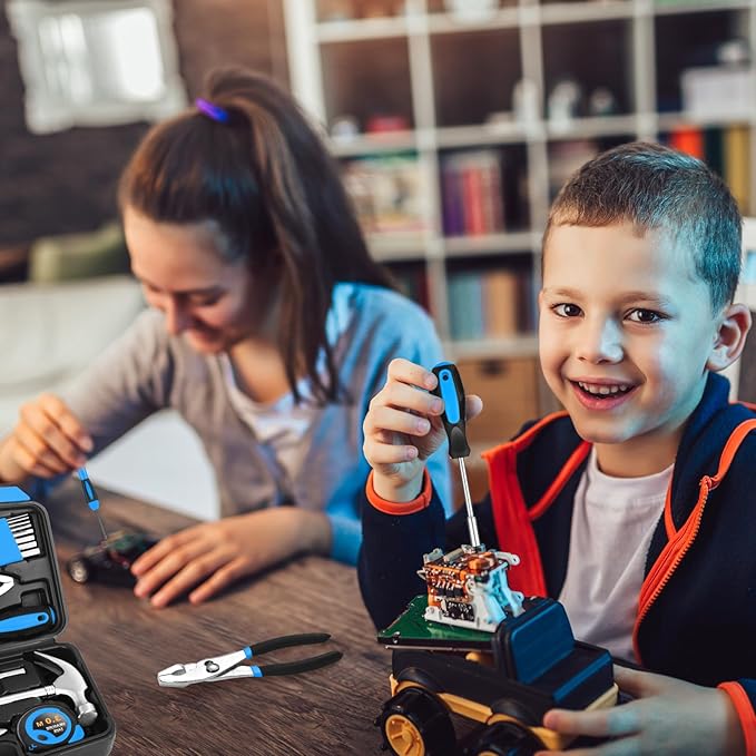 39 Piece Basic Home Tool Set Household Tool Set General Repair Small Hand Tool Kit in Toolbox Storage Case for Home Garage Office College Dormitory Use, Blue