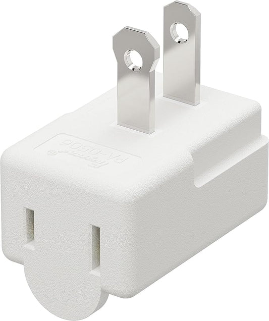 90 Degree 2 Pin Adapter, Plugrand Nema 1-15P to 1-15R Left Angled Adapter, 2 Prong Angled Adapter, NEMA 1-15P Power Adapter, PA-0506 White Color